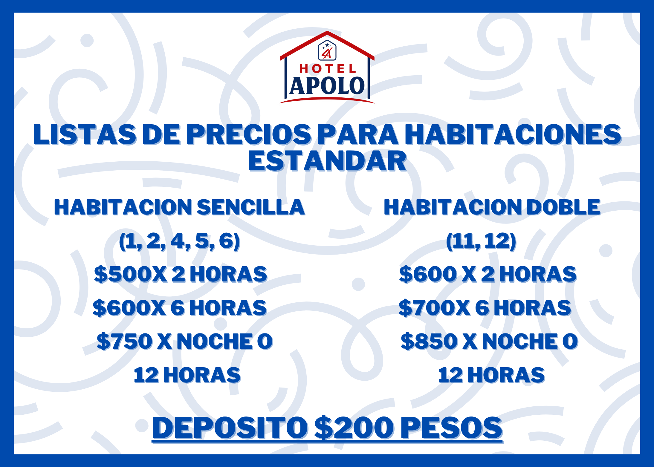 Tarifas Habitaciones Estandar